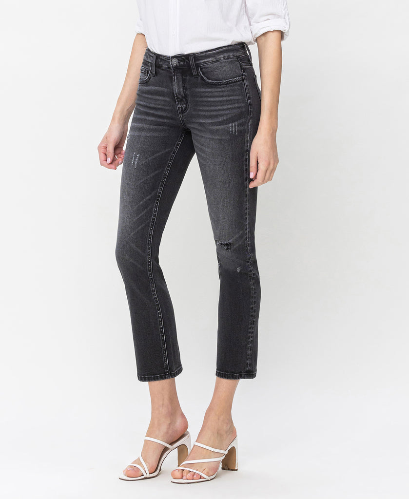 Left 45 degrees product image of Wholeheartedly - Mid Rise Cropped Slim Straight Jeans