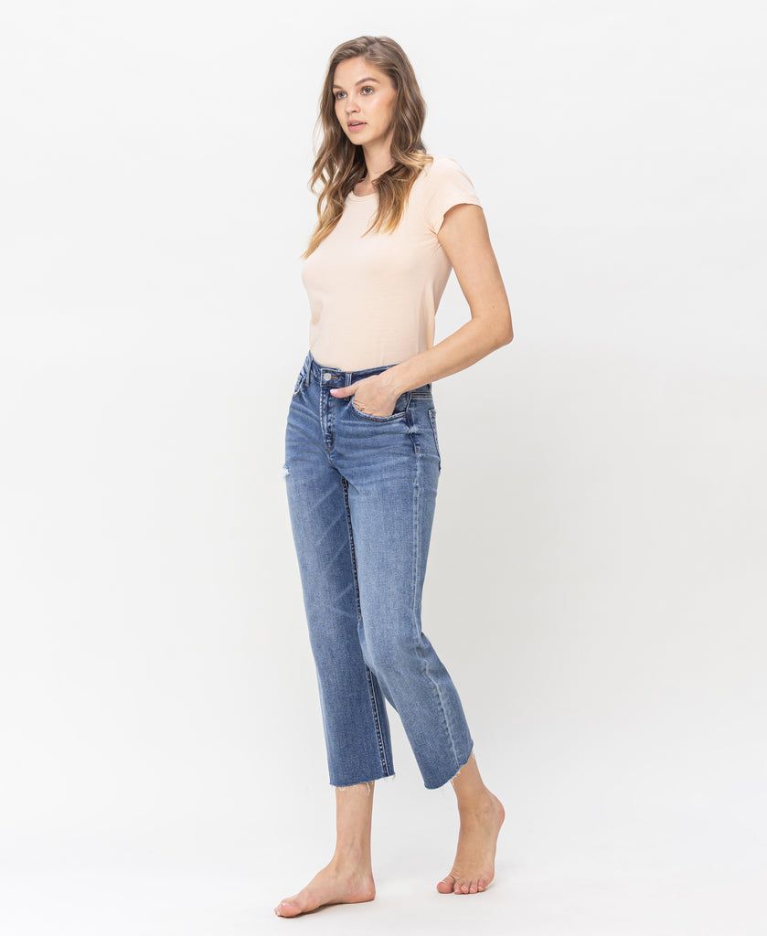 Left 45 degrees product image of Worked - High Rise Cropped Straight Jeans