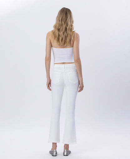 Back product images of Optic White - High Rise Raw Slant Step Hem Crop Flare Jeans