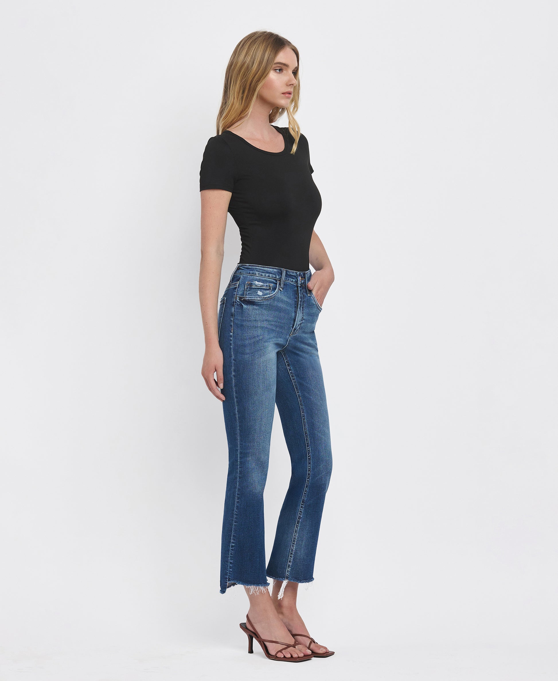 Right 45 degrees product image of Ingenuity - High Rise Step Hem Cropped Flare Jeans