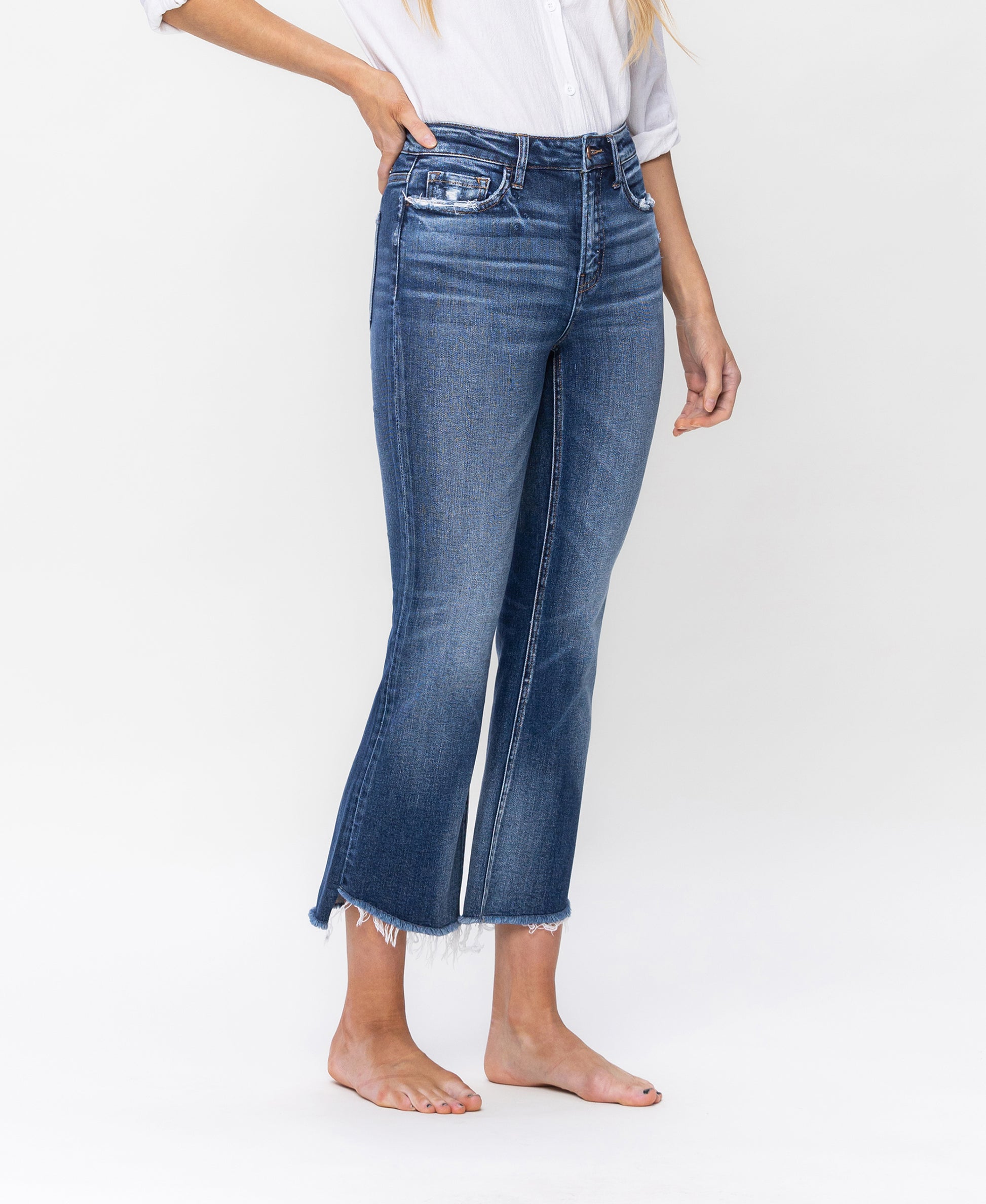 Right 45 degrees product image of Ingenuity - High Rise Step Hem Crop Flare Jeans