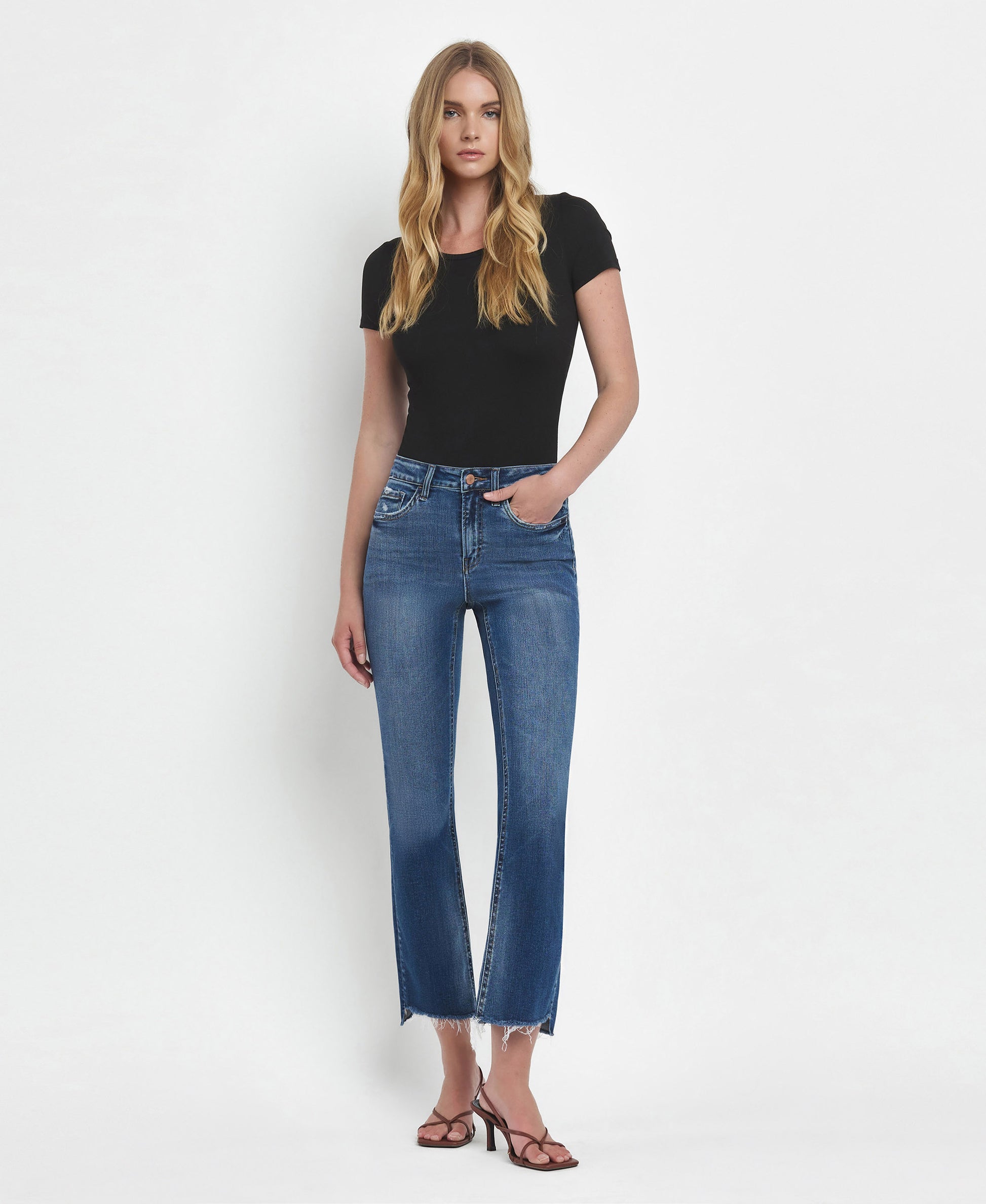 Front product images of Ingenuity - High Rise Step Hem Cropped Flare Jeans