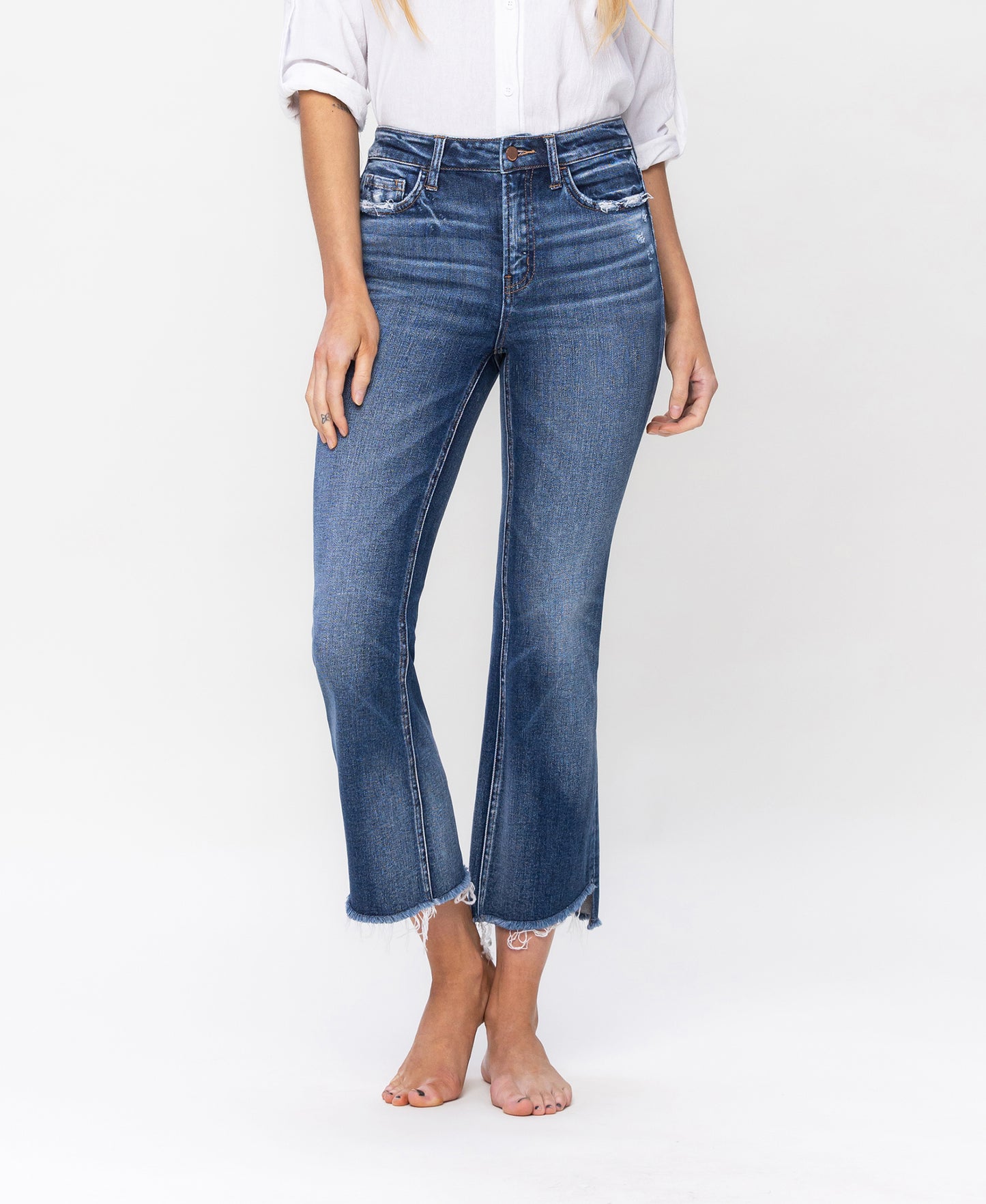 Front product images of Ingenuity - High Rise Step Hem Crop Flare Jeans