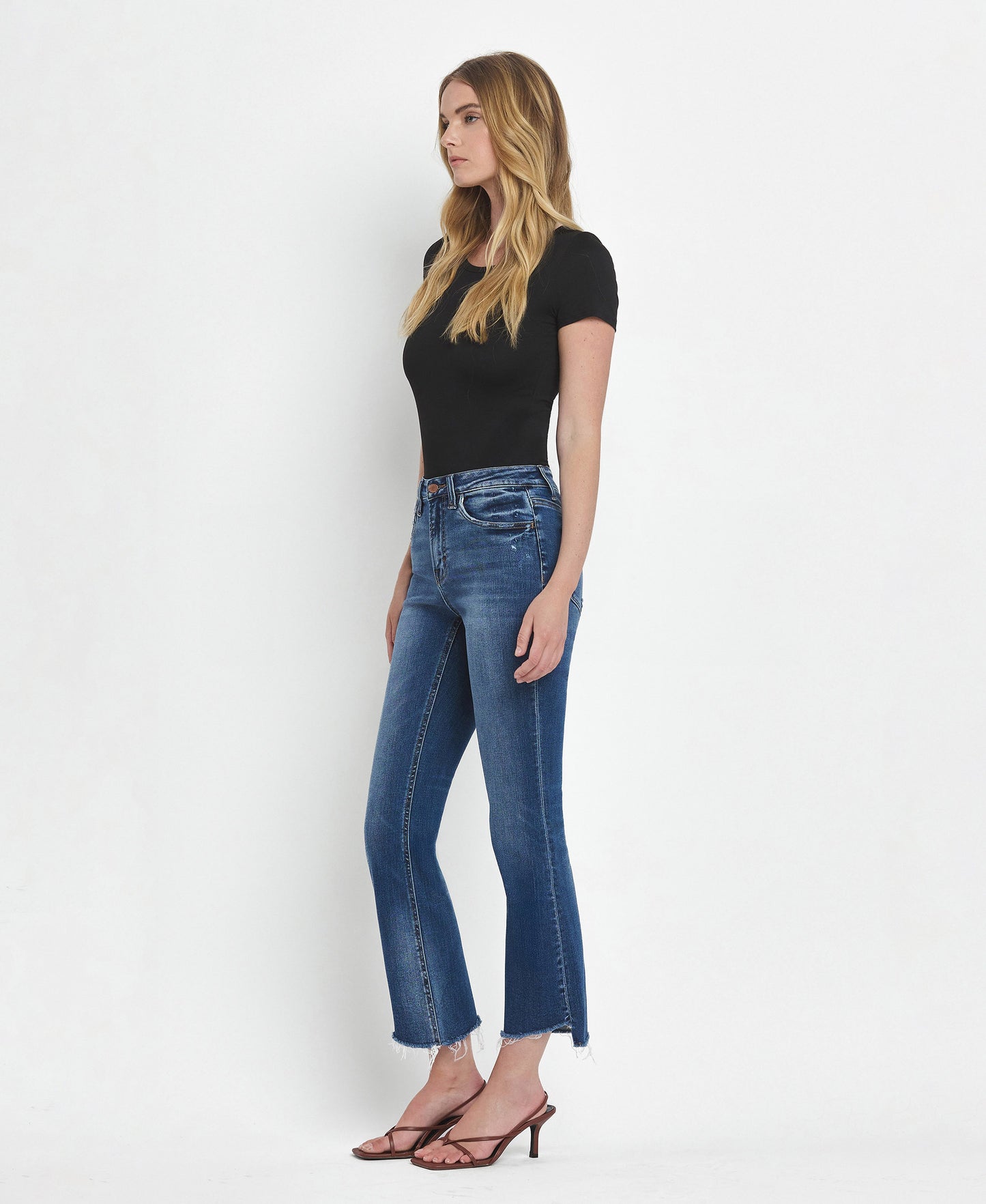 Left 45 degrees product image of Ingenuity - High Rise Step Hem Cropped Flare Jeans