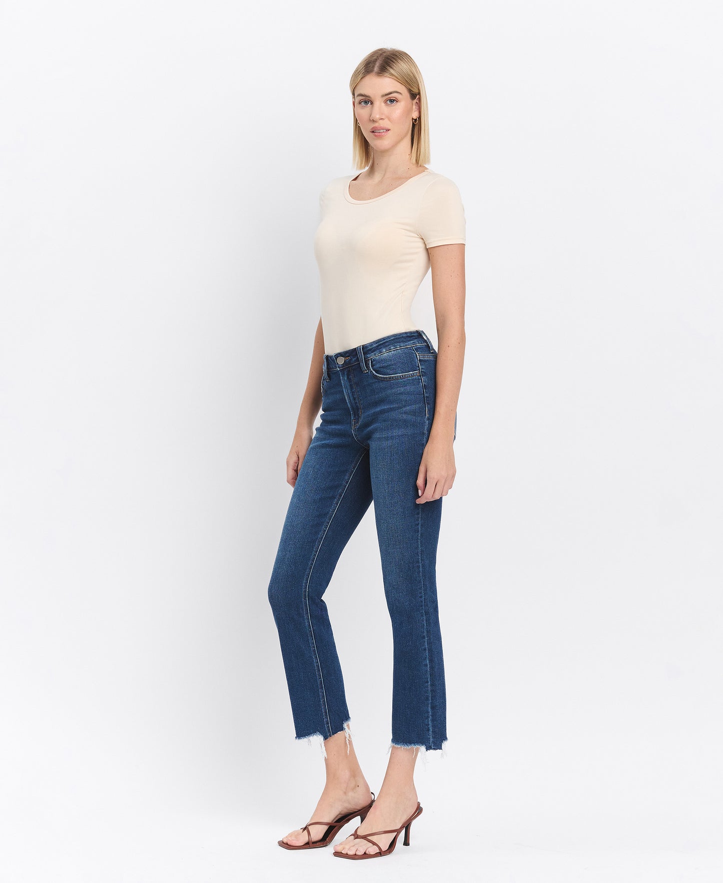 Left 45 degrees product image of Effusive - High Rise Crop Slim Straight Jeans