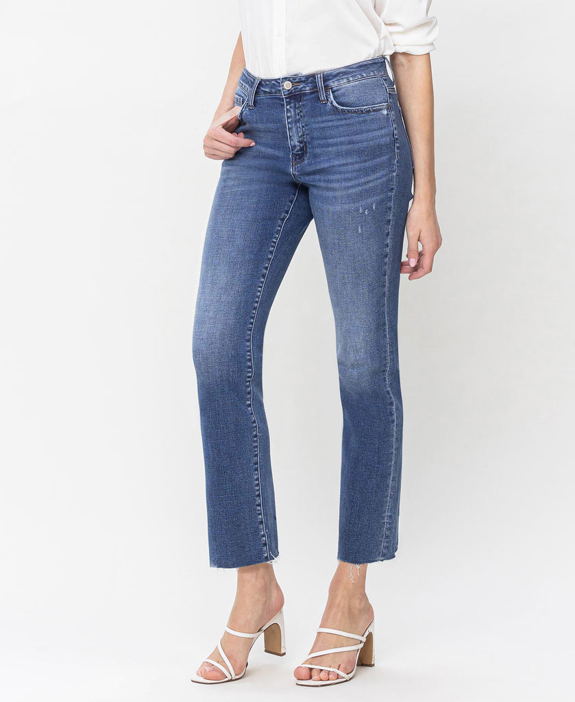 Left 45 degrees product image of Prudent - High Rise Raw Hem Straight Jeans