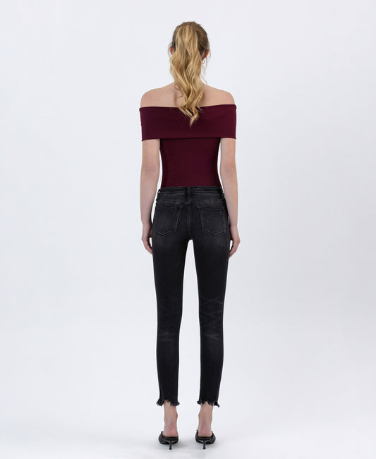 Back product images of Noteworthy - Mid Rise Crop Destroyed Hem Skinny Jeans