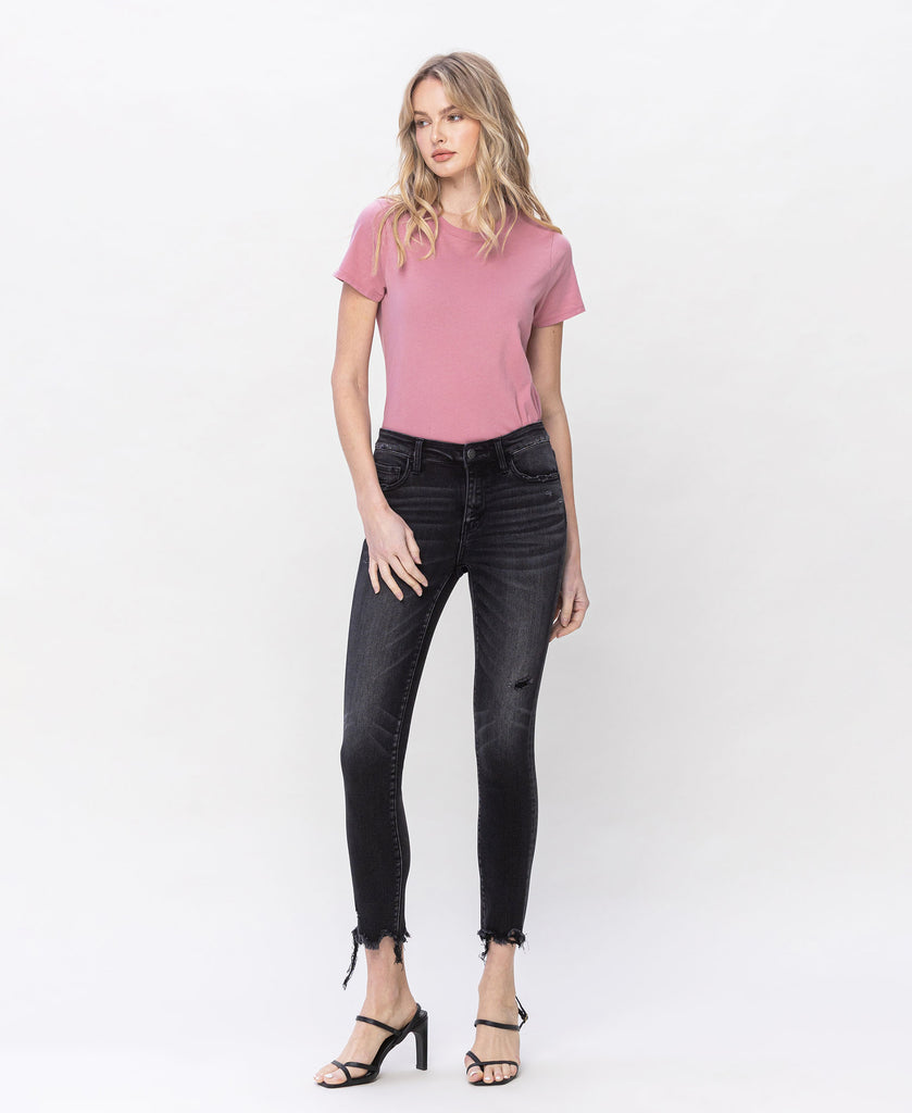 Front product images of Noteworthy - Mid Rise Crop Destroyed Hem Skinny Jeans