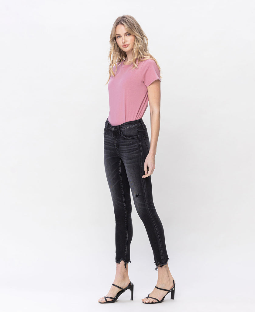 Left 45 degrees product image of Noteworthy - Mid Rise Crop Destroyed Hem Skinny Jeans