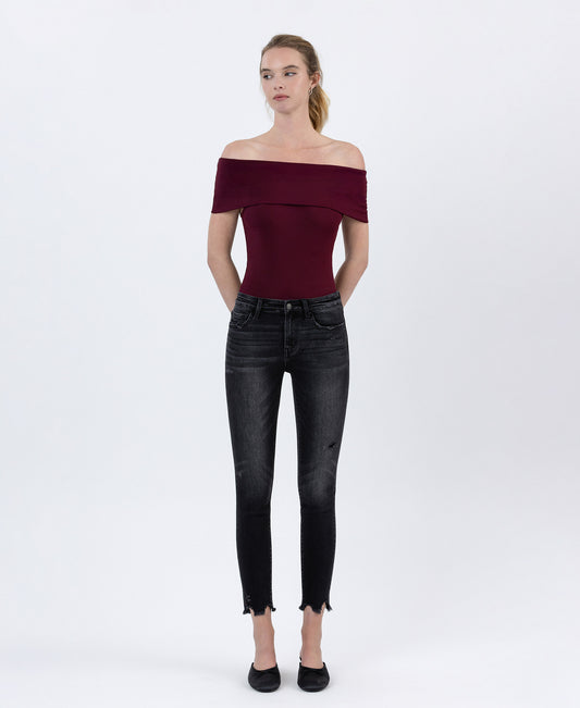 Front product images of Noteworthy - Mid Rise Crop Destroyed Hem Skinny Jeans
