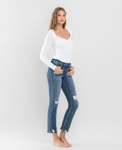 Right 45 degrees product image of Providence - Mid Rise Distressed Crop Slim Straight Jeans