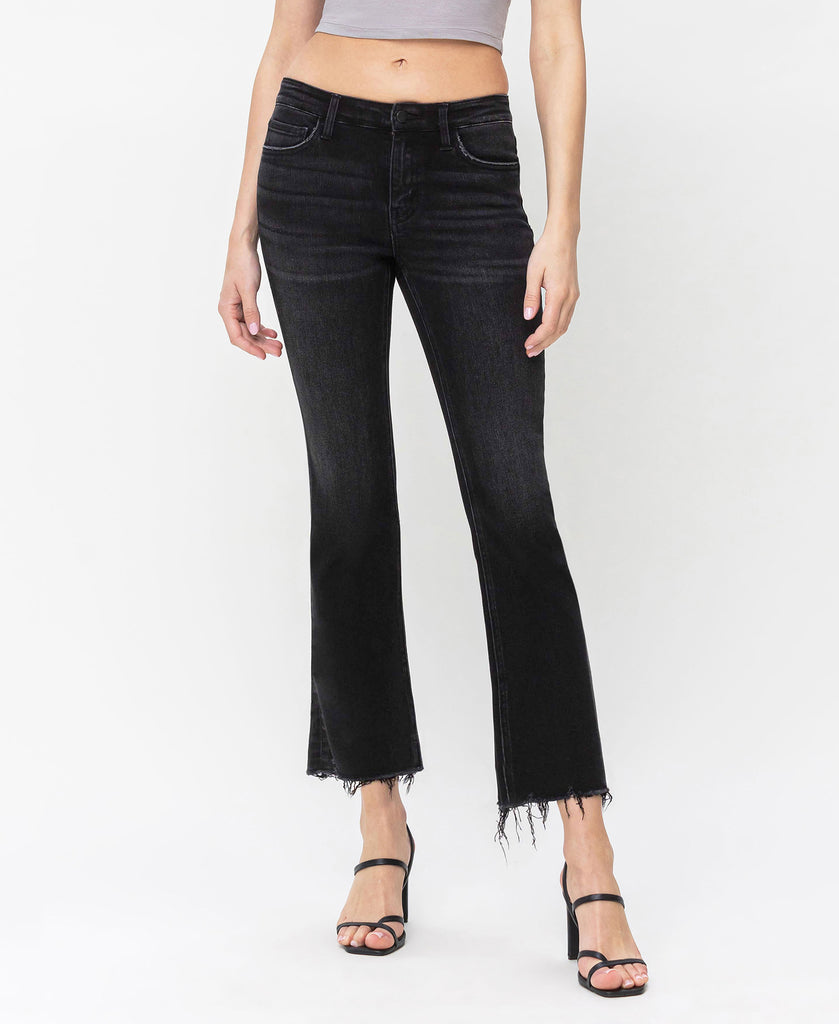 Front product images of Reasonable - Mid Rise Crop Flare W Distressed Raw Hem Jeans