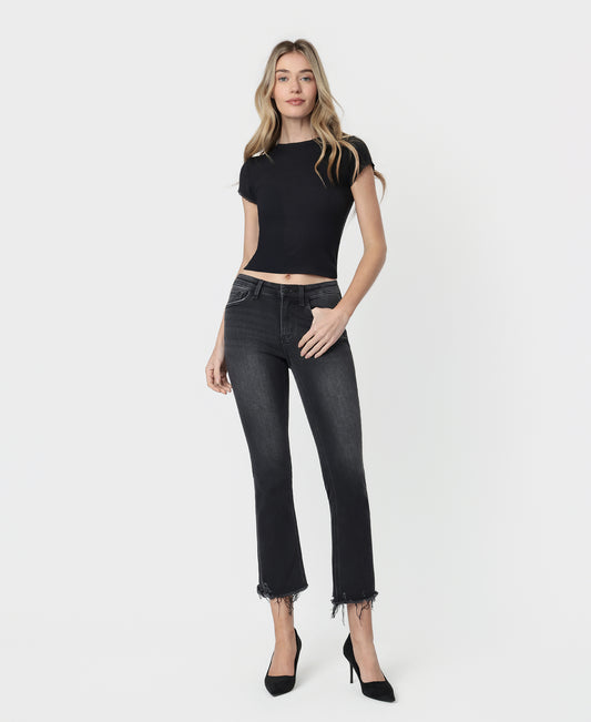 Front product images of Reasonable - Mid Rise Raw Distressed Hem Crop Flare Jeans