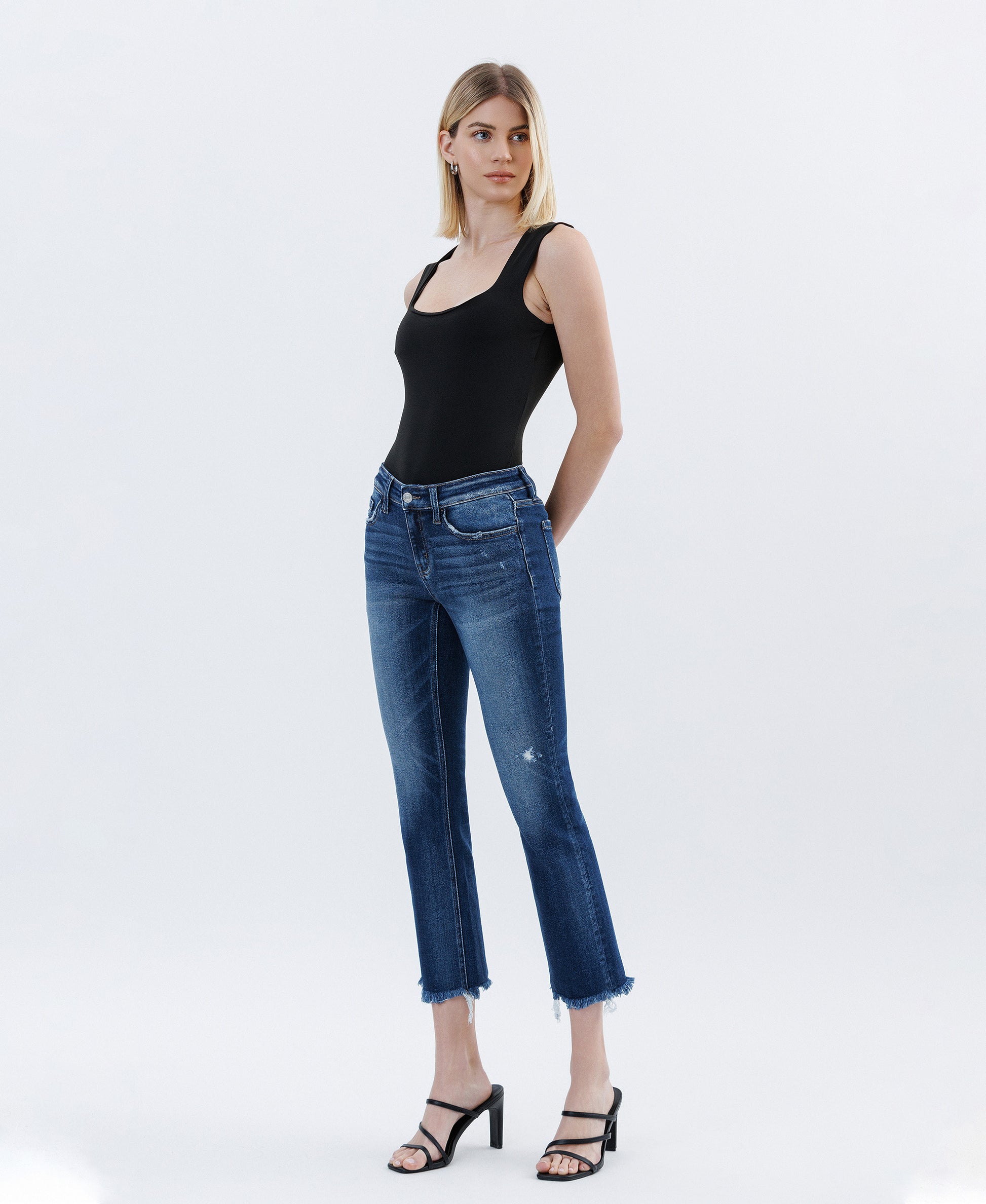 Flying Monkey Stunned Low Rise Raw Hem Crop Slim Straight Jeans
