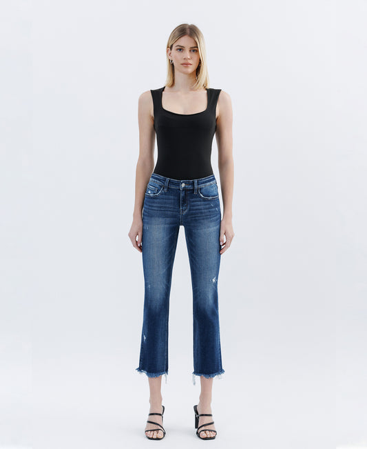 Front product images of Stunned - Low Rise Raw Hem Crop Slim Straight Jeans