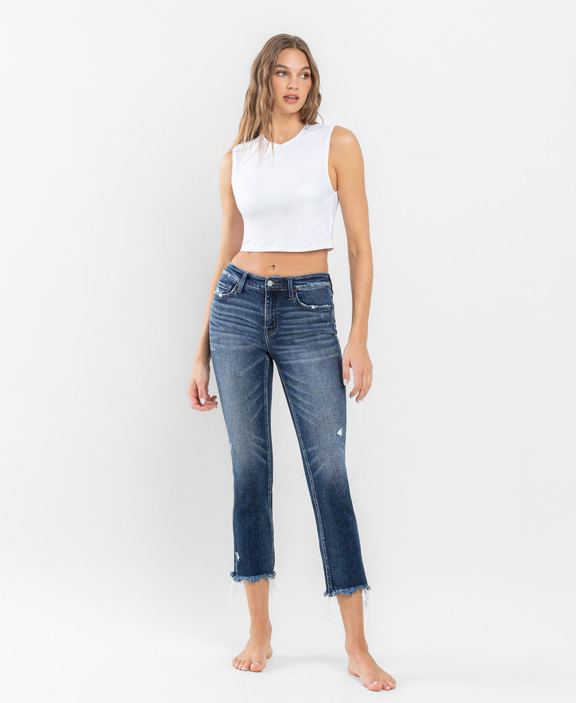 Front product images of Stunned - Low Rise Raw Hem Crop Slim Straight Jeans