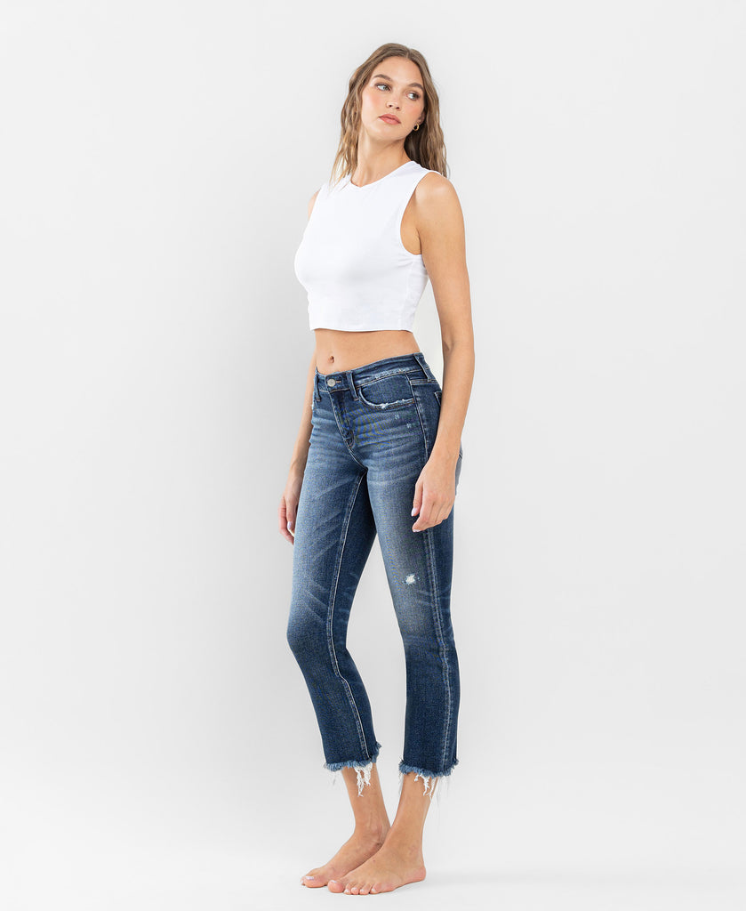 Left 45 degrees product image of Stunned - Low Rise Raw Hem Crop Slim Straight Jeans