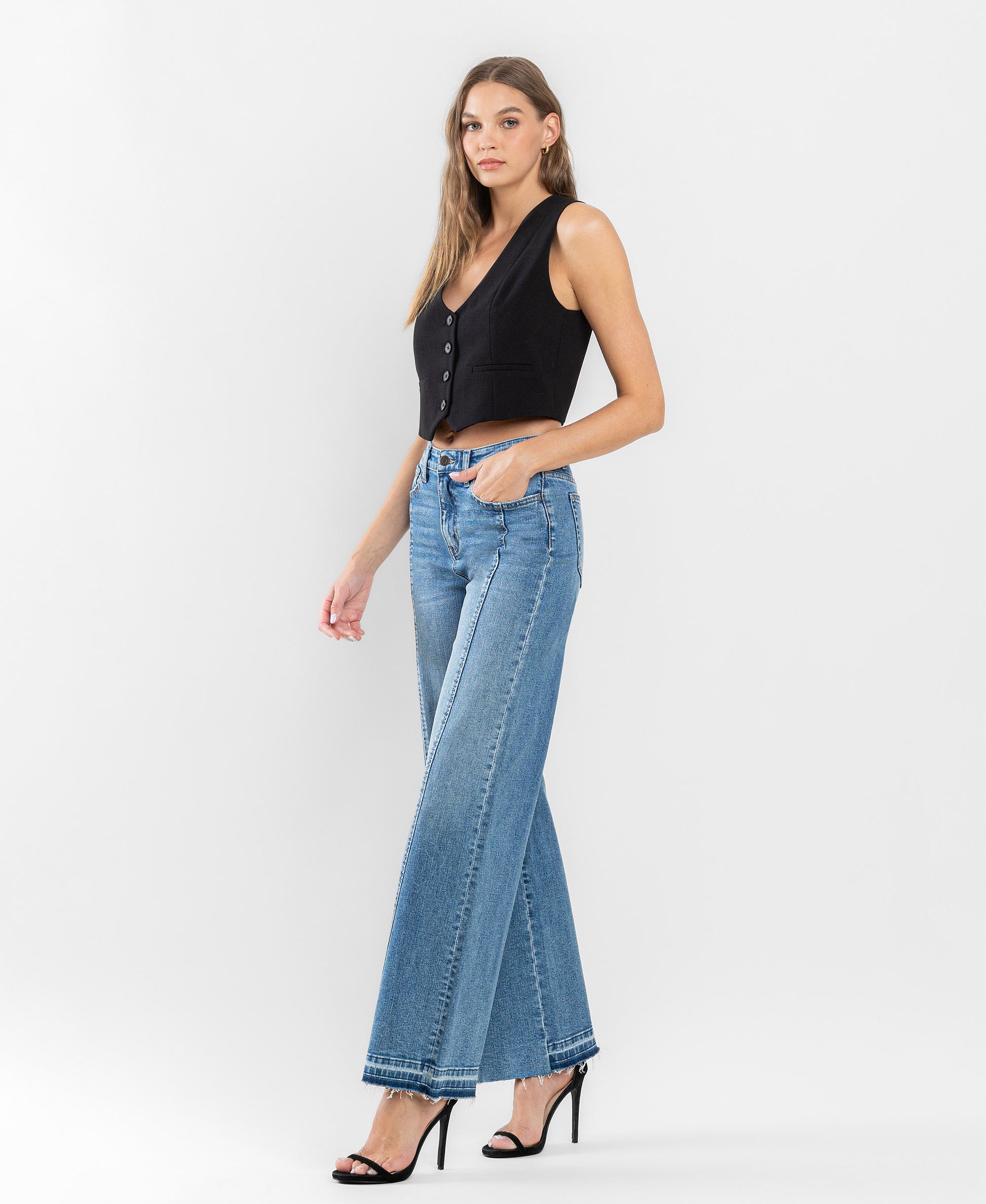 Left 45 degrees product image of Resolute - Super High Rise Split Seam Wide Leg Jeans