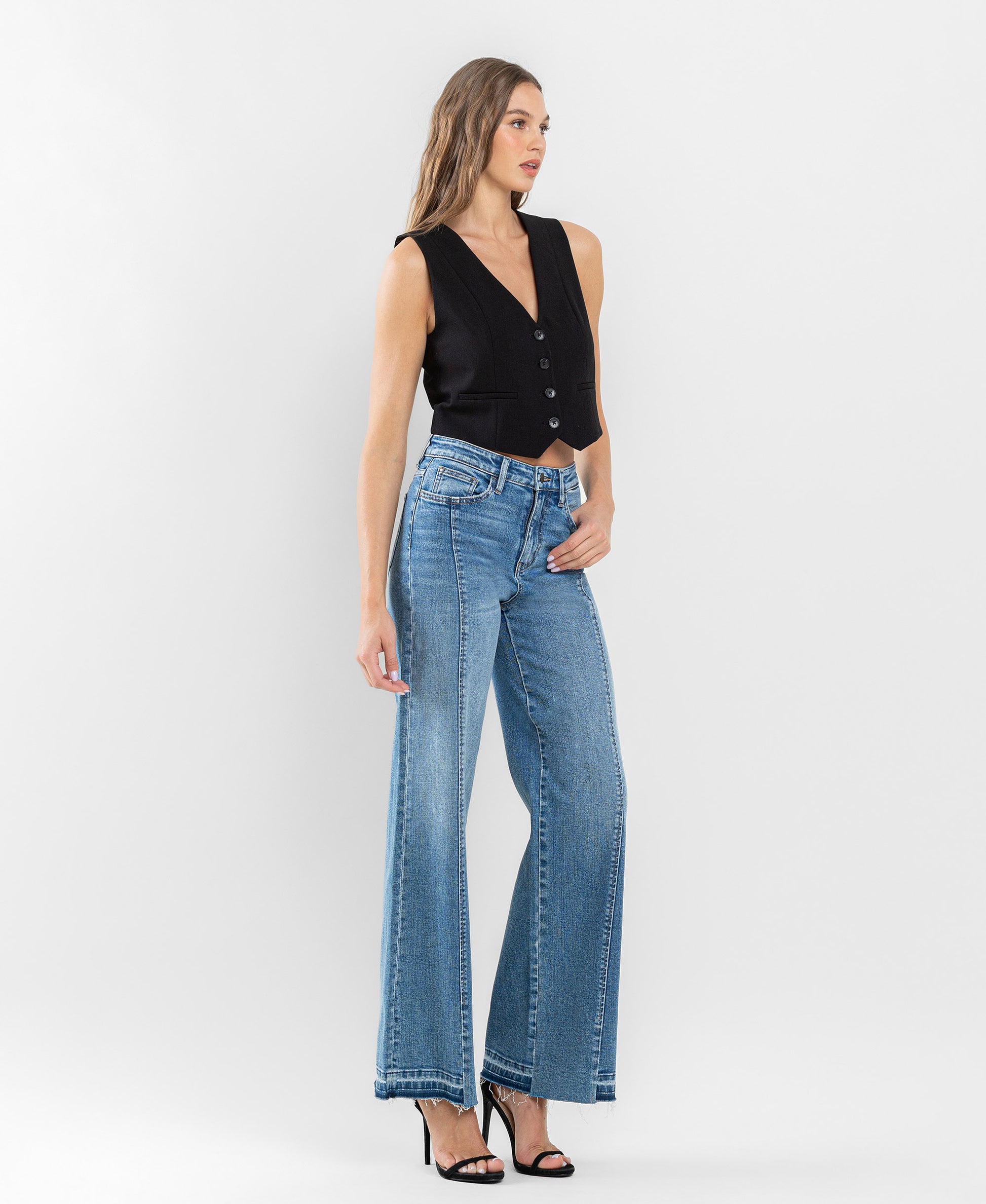 Right 45 degrees product image of Resolute - Super High Rise Split Seam Wide Leg Jeans