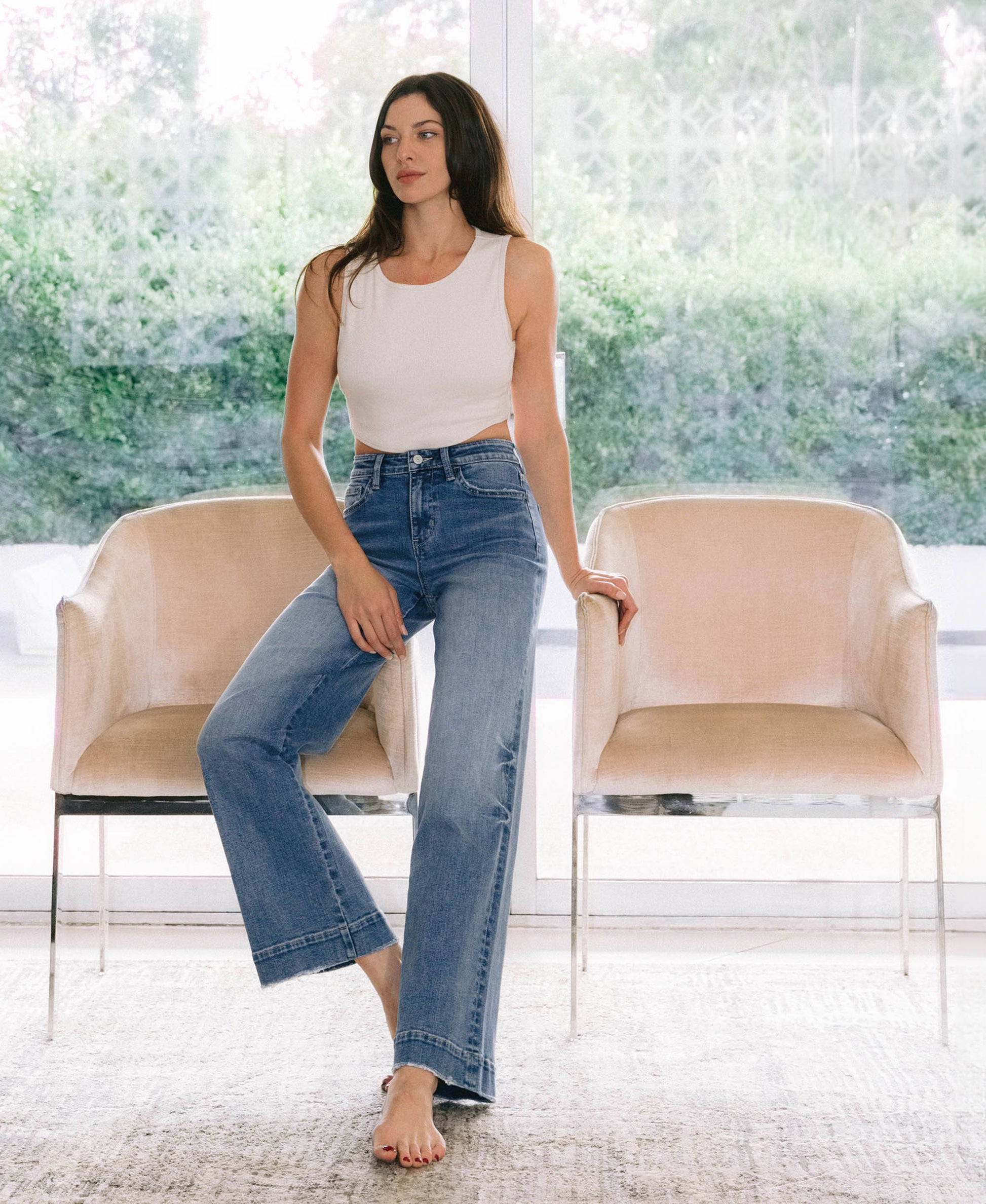 Editorial image of Permissible - High Rise Trouser Hem Wide Leg Jeans
