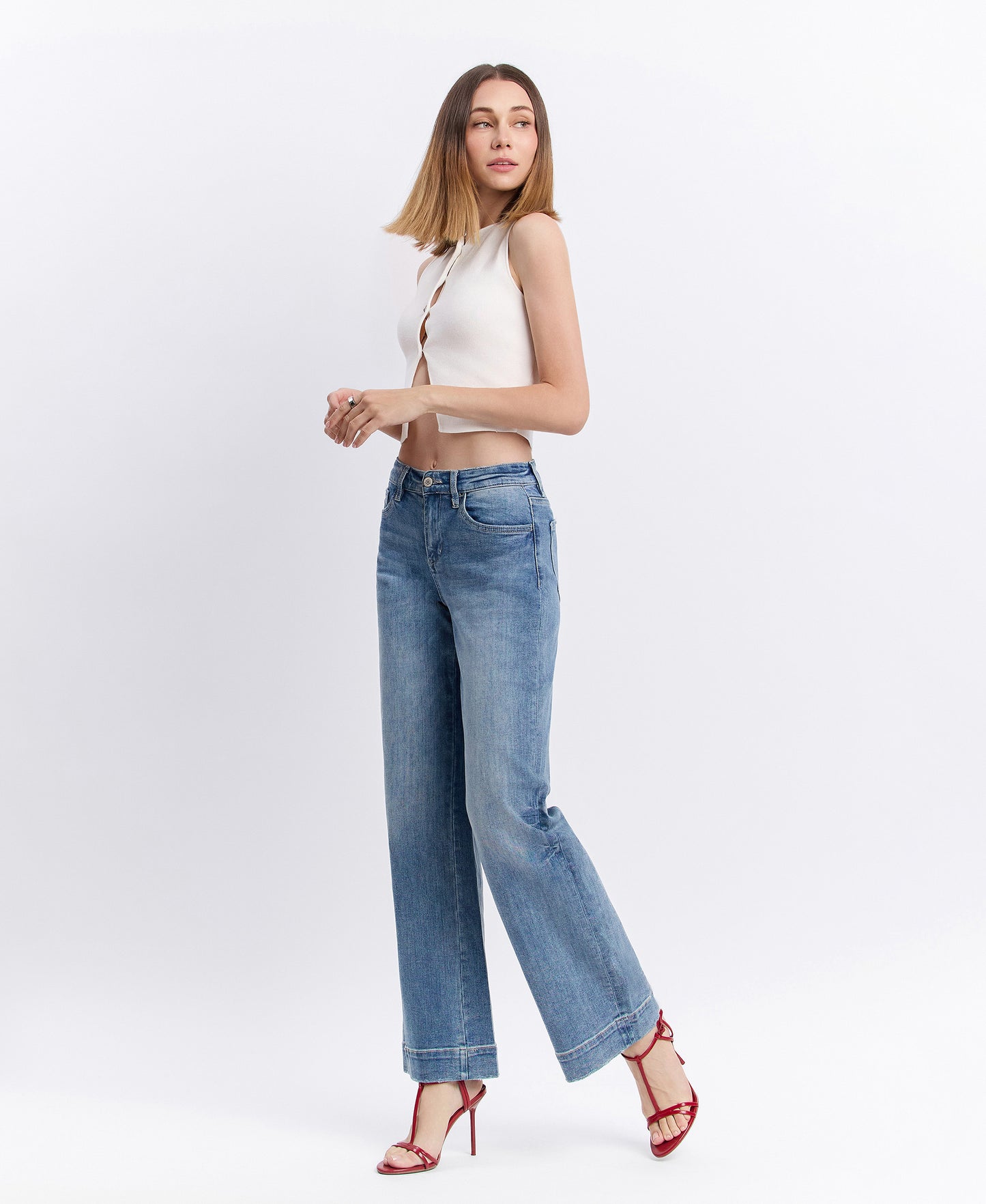 Left side product images of Permissible - High Rise Trouser Hem Wide Leg Jeans