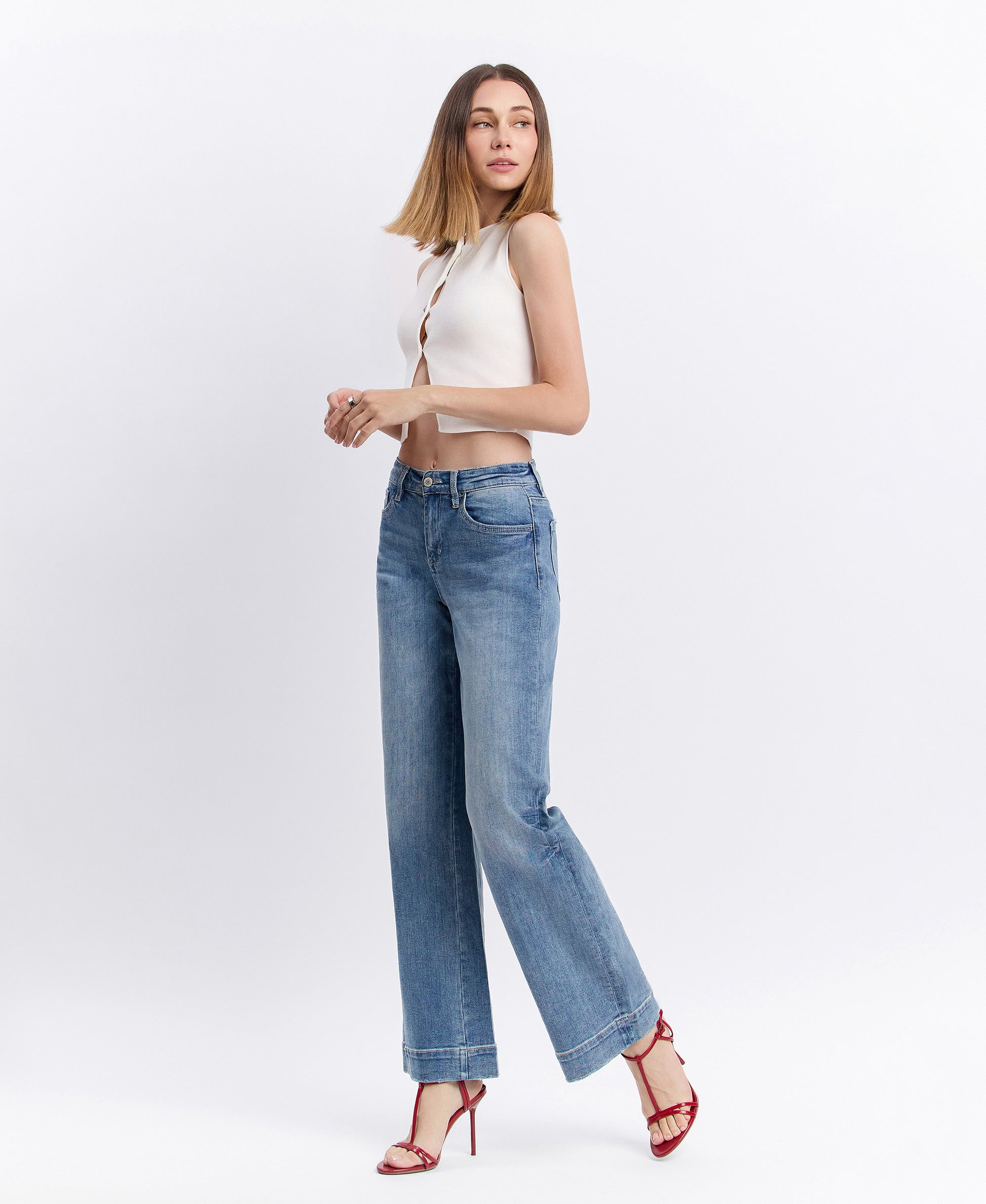 Left side product images of Permissible - High Rise Trouser Hem Wide Leg Jeans
