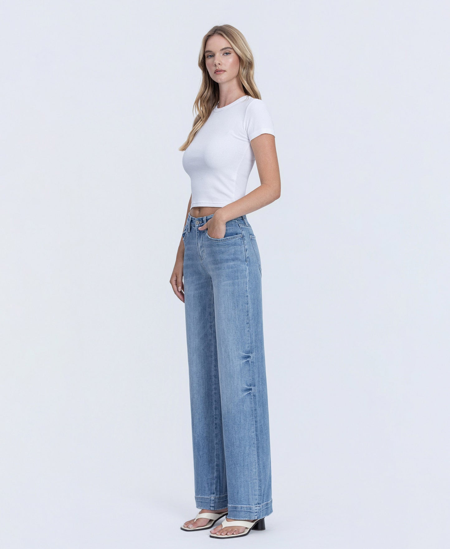 Left 45 degrees product image of Permissible - High Rise Trouser Hem Wide Leg Jeans