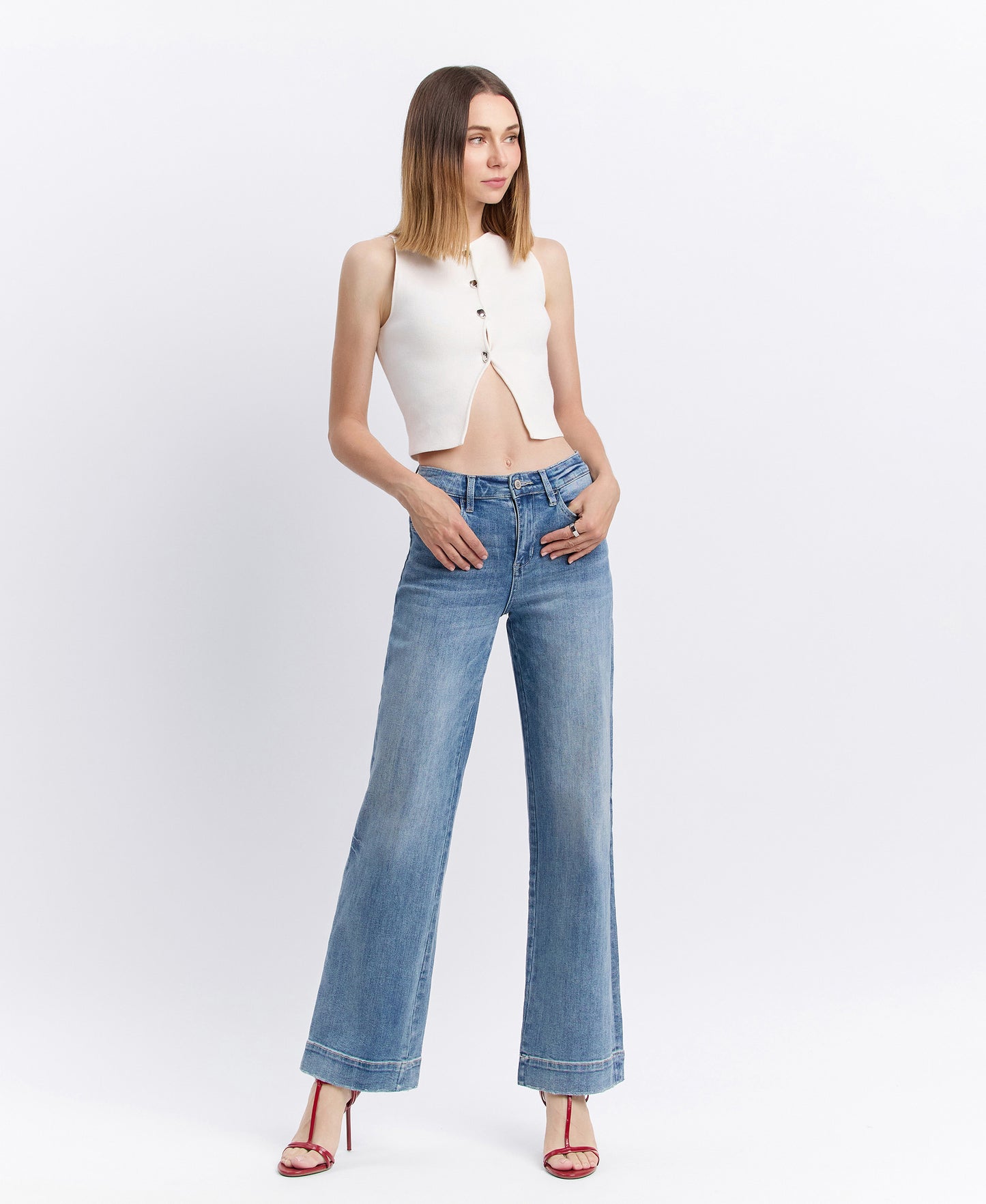 Front product images of Permissible - High Rise Trouser Hem Wide Leg Jeans