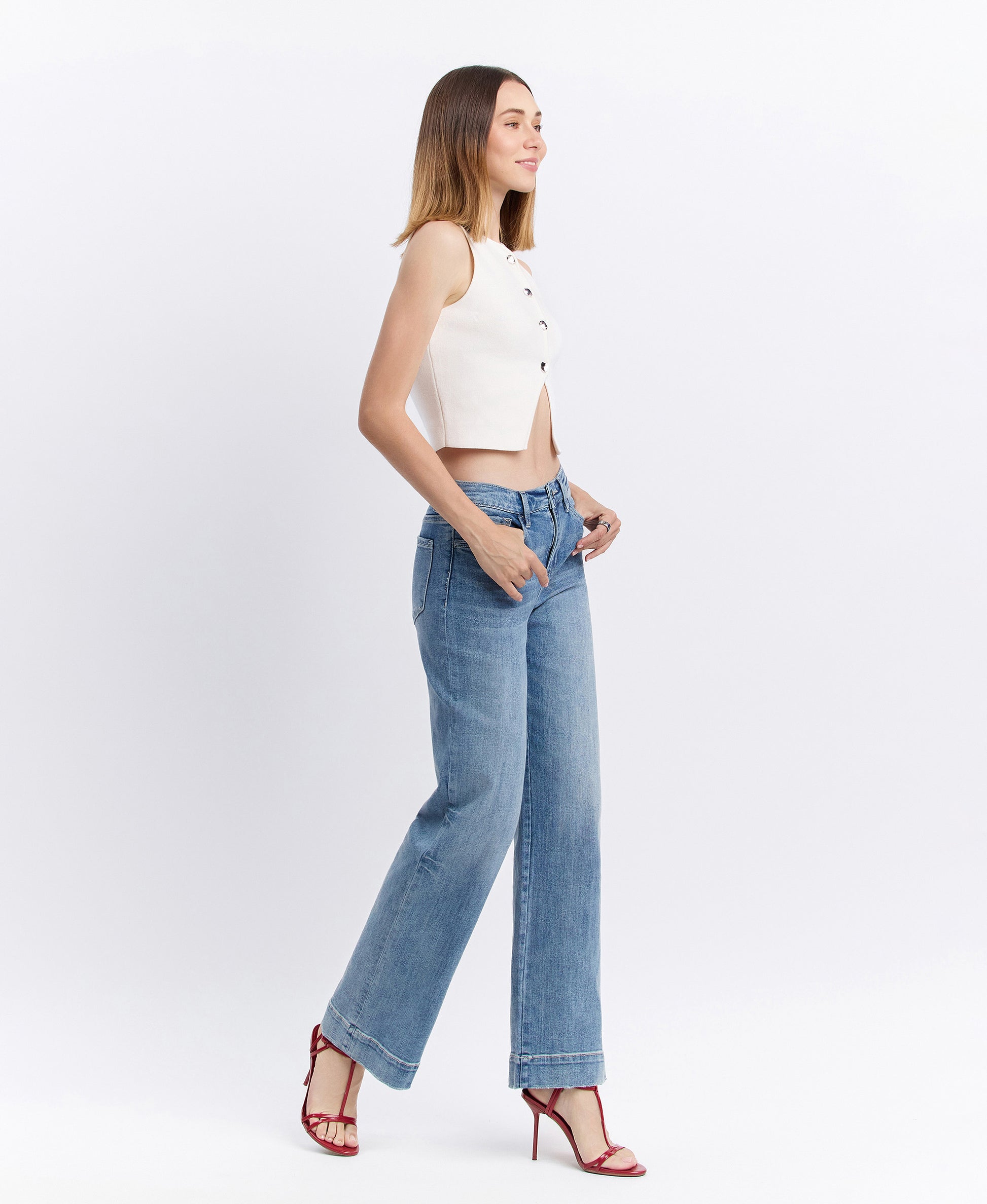 Right 45 degrees product image of Permissible - High Rise Trouser Hem Wide Leg Jeans
