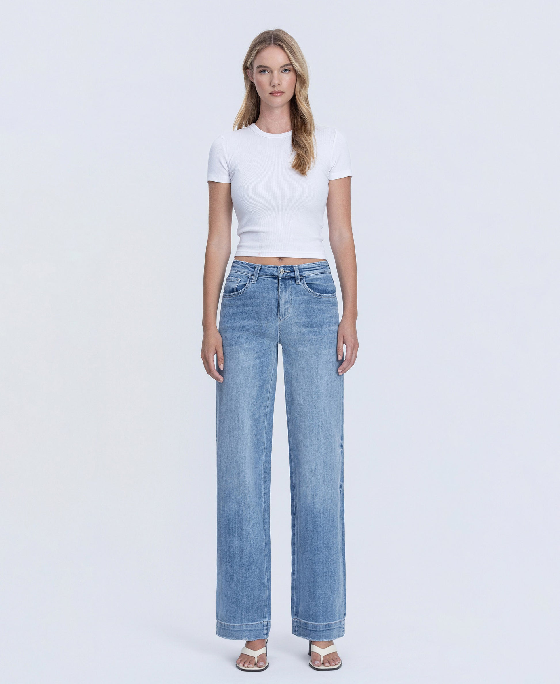Front product images of Permissible - High Rise Trouser Hem Wide Leg Jeans