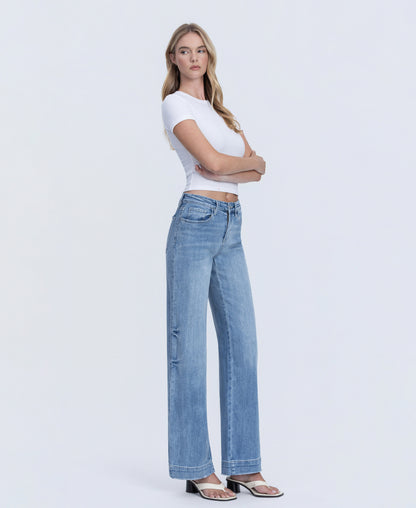 Right 45 degrees product image of Permissible - High Rise Trouser Hem Wide Leg Jeans