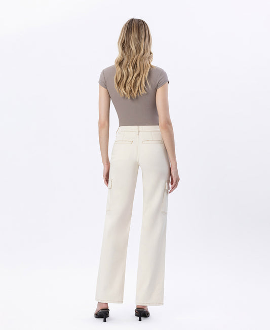 Back product images of Ecru - 90's Super High Rise Cargo Dad Jeans
