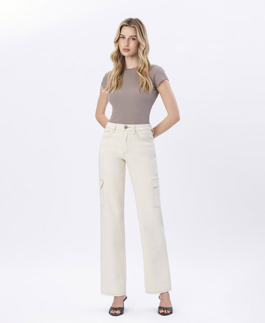 Front product images of Ecru - 90's Super High Rise Cargo Dad Jeans