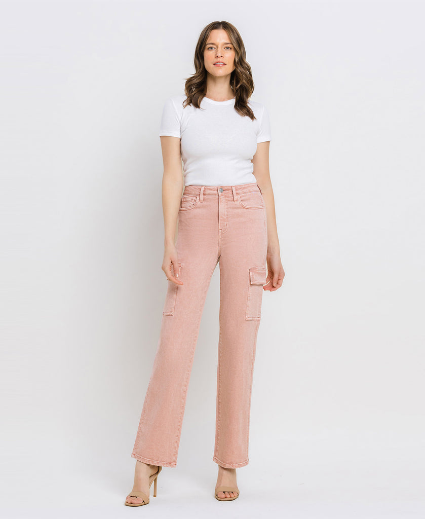 Front product images of Misty Rose - Super High Rise Cargo Straight Jeans