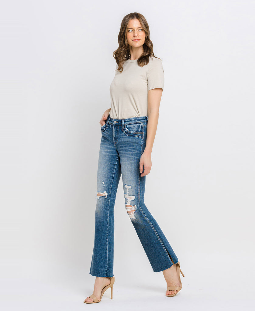 Left 45 degrees product image of Liking - Mid Rise Clean Cut Slit Hem Bootcut Jeans