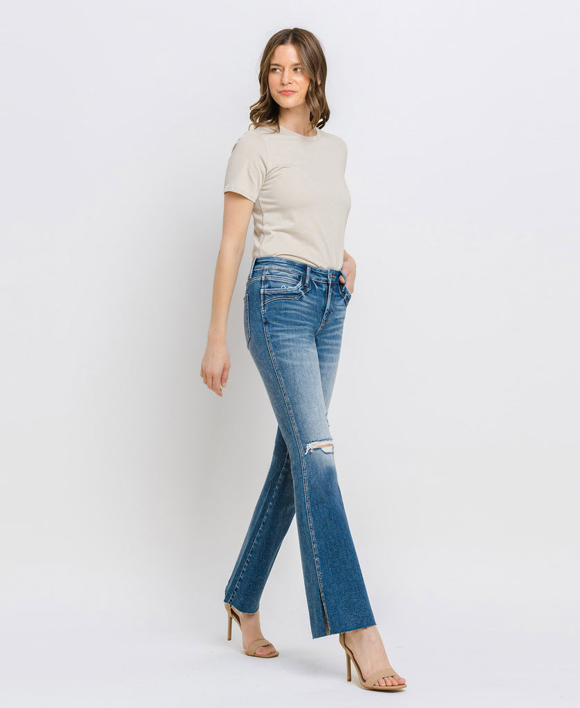Right 45 degrees product image of Liking - Mid Rise Clean Cut Slit Hem Bootcut Jeans