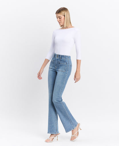 Left 45 degrees product image of Guiltless - High Rise Front Pocket W Dart Detail Flare Jeans
