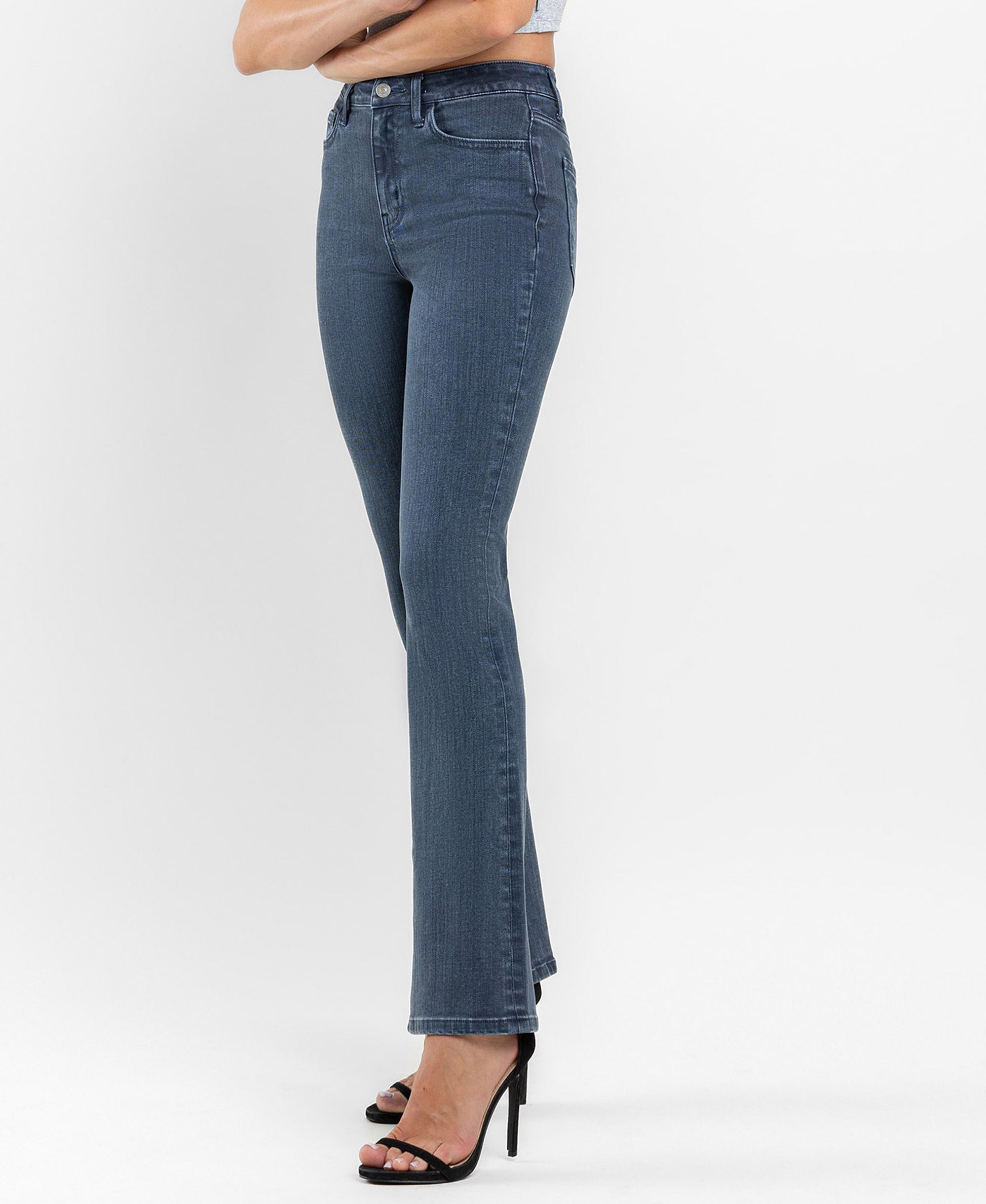 Left 45 degrees product image of Majolica Blue - High Rise Bootcut Jeans