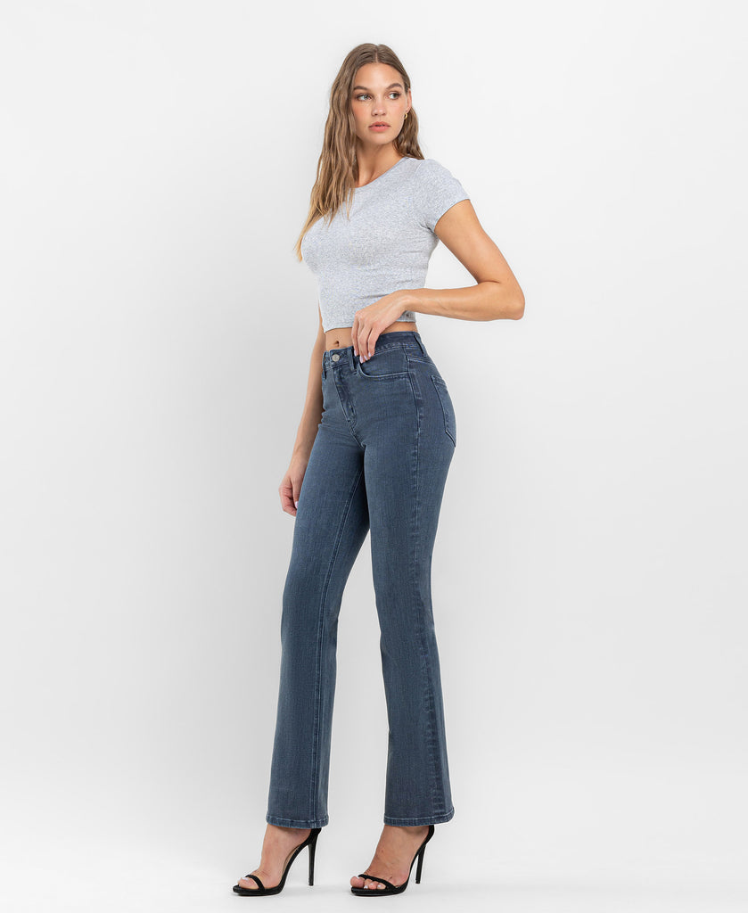 Left 45 degrees product image of Majolica Blue - High Rise Bootcut Jeans