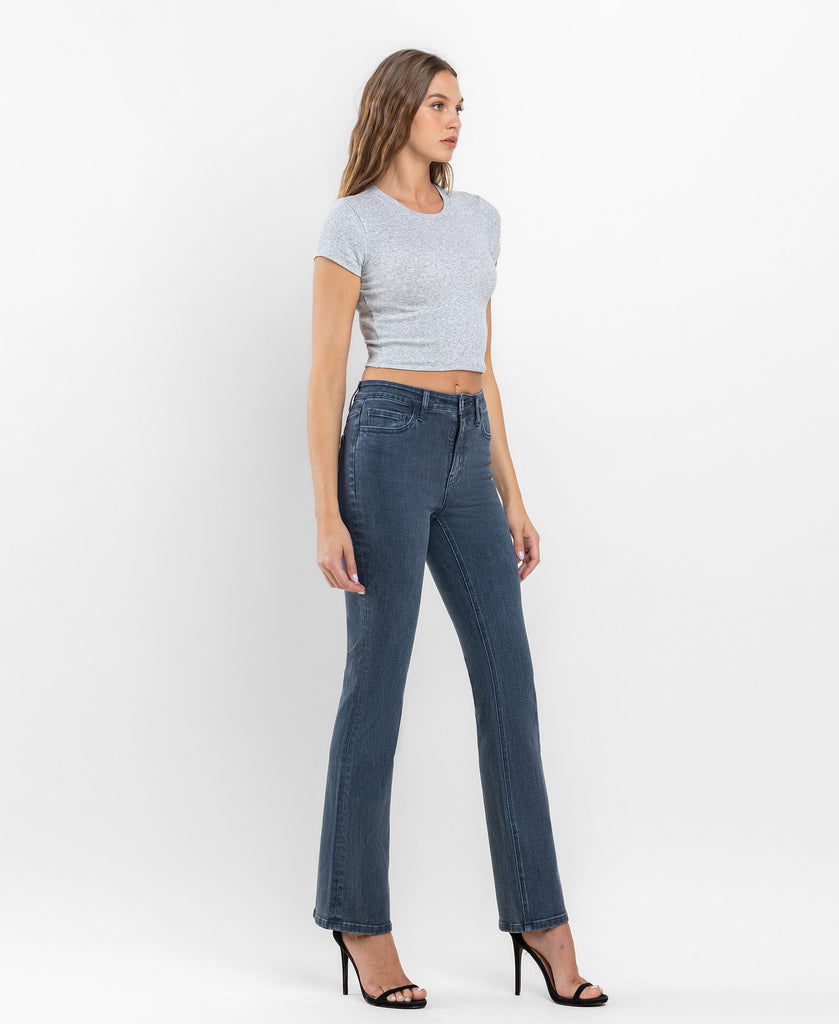 Right 45 degrees product image of Majolica Blue - High Rise Bootcut Jeans