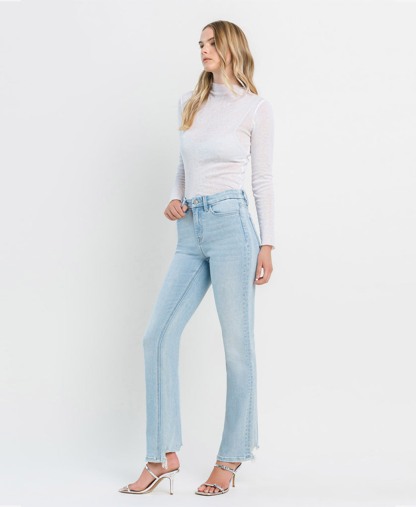 Left 45 degrees product image of Well Connected - High Rise Distressed Hem Bootcut Jeans