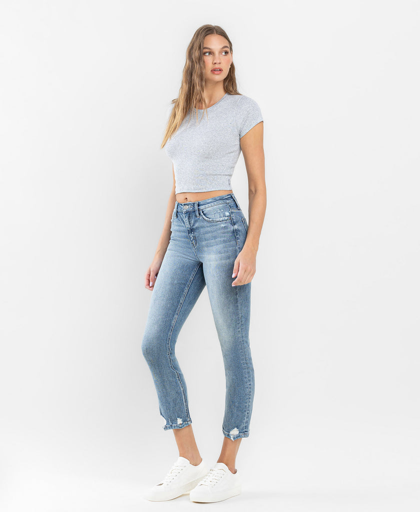 Left 45 degrees product image of Soundness - High Rise Distressed Crop Slim Straight Jeans