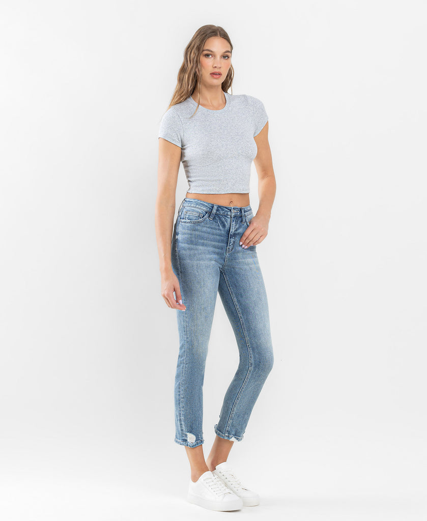 Right 45 degrees product image of Soundness - High Rise Distressed Crop Slim Straight Jeans