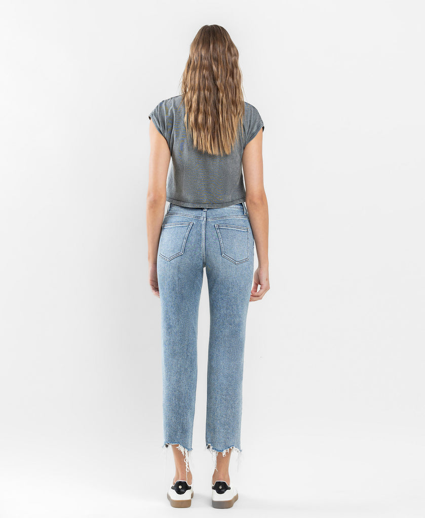 Back product images of Ergonomical - High Rise Cropped Distressed Hem Straight Jeans