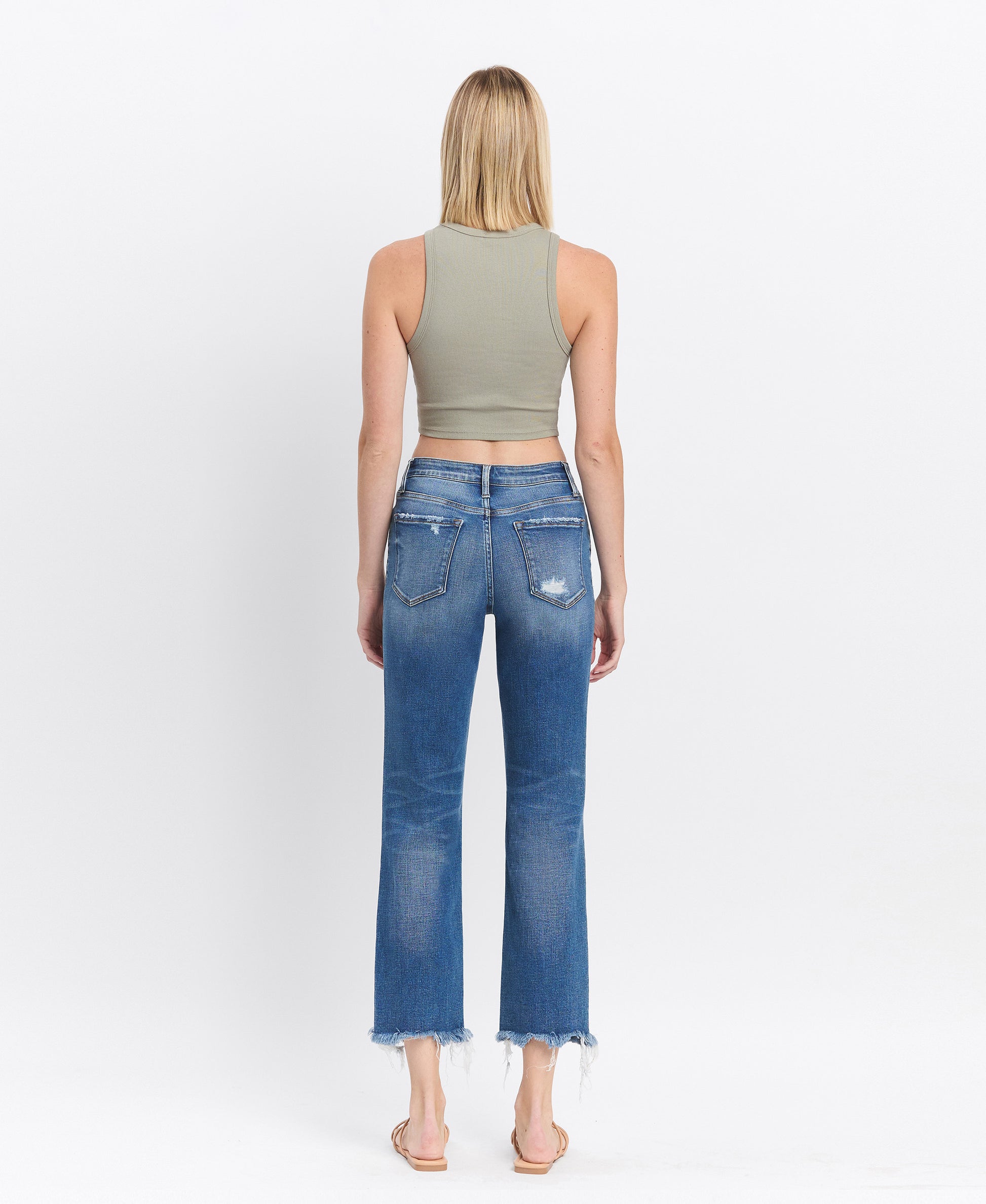 Back product images of Admire - High Rise Frayed Hem Regular Straight Jeans