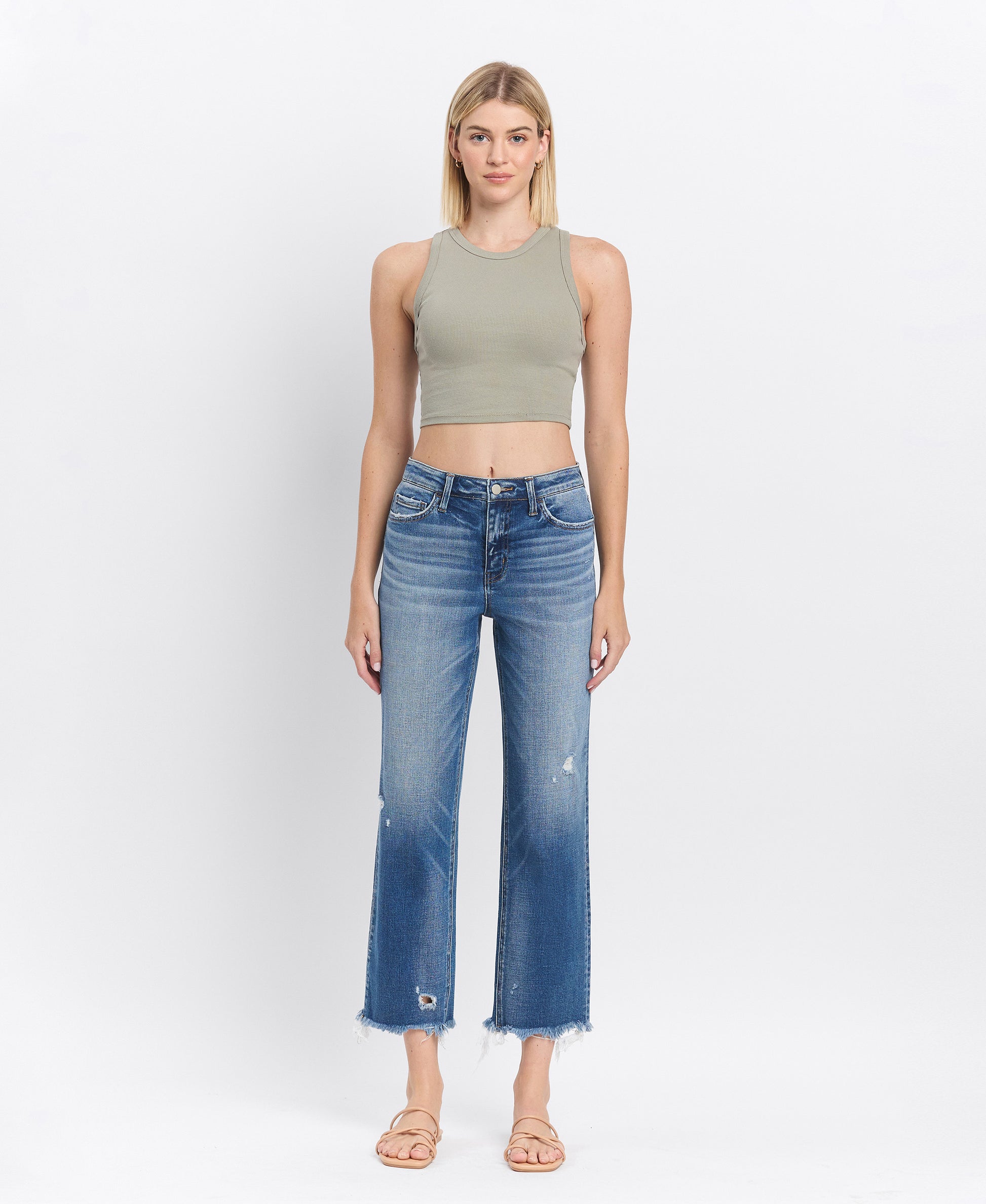 Front product images of Admire - High Rise Frayed Hem Regular Straight Jeans