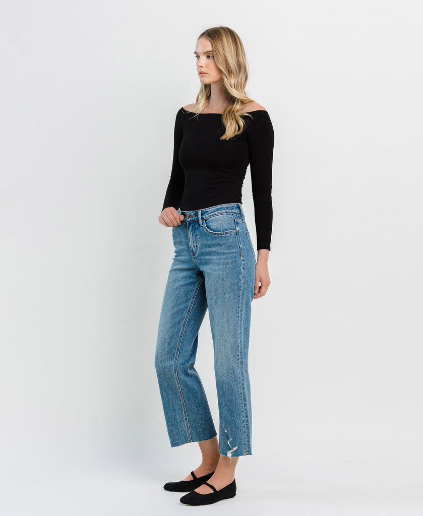 Left 45 degrees product image of Brandon Mountain - High Rise Crop Straight Jeans