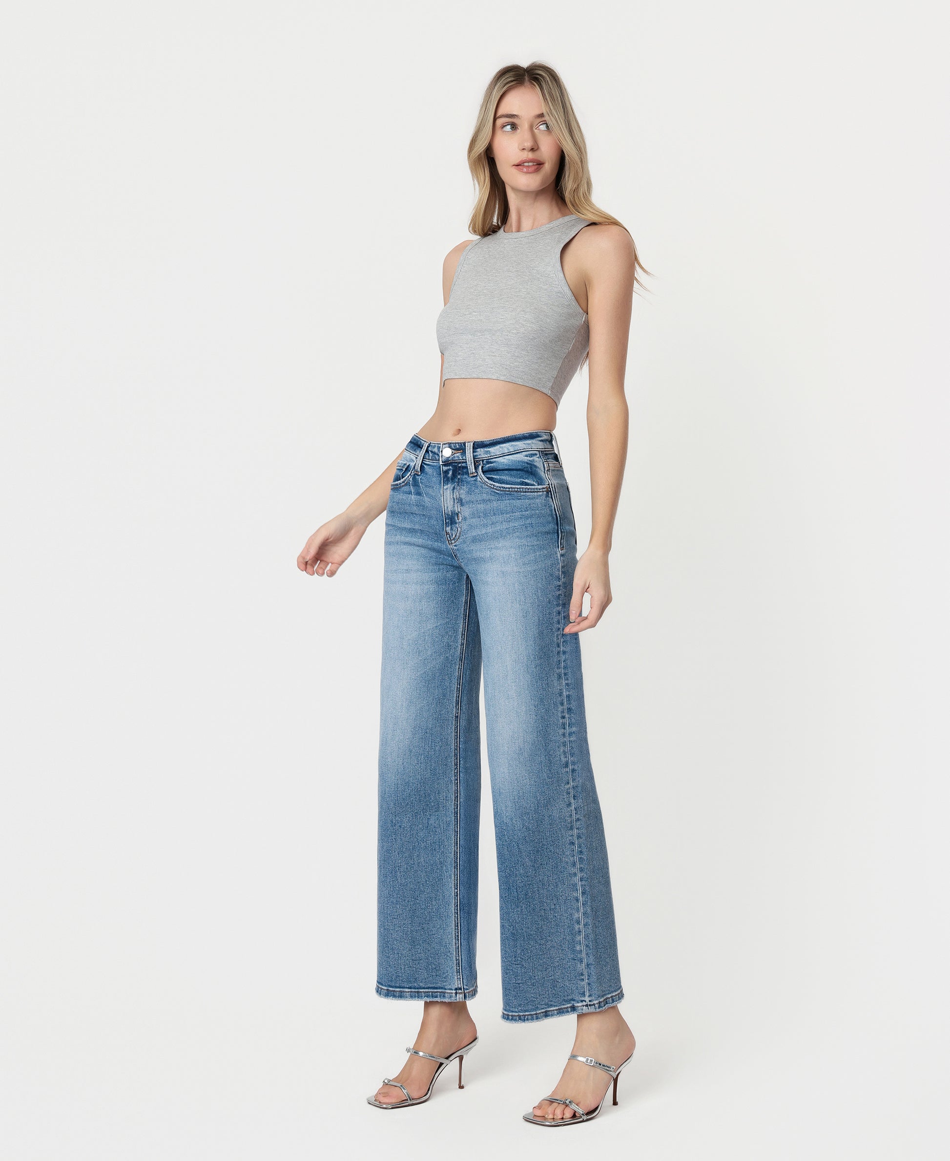 Left 45 degrees product image of Elbe River - High Rise Wide Leg Jeans