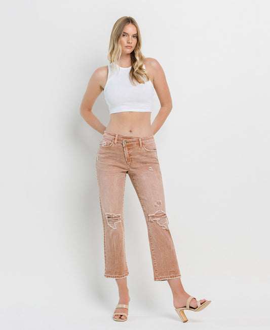 Front product images of Café Au Lait - High Rise Crossover Crop Straight Jeans