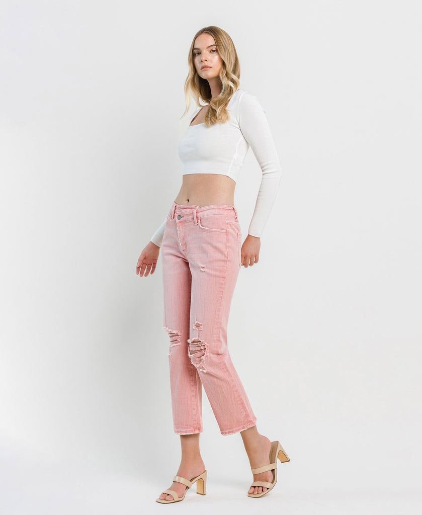 Left 45 degrees product image of Bridal Rose - High Rise Crossover Crop Straight Jeans